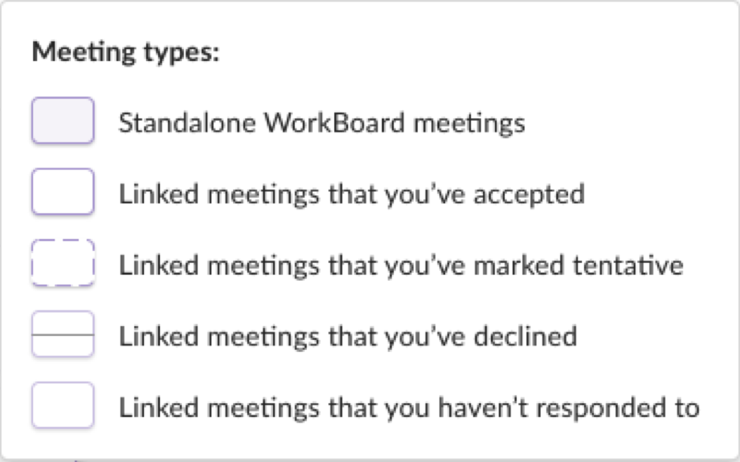 Meetings Legend for the different types of WorkBoard Meetings