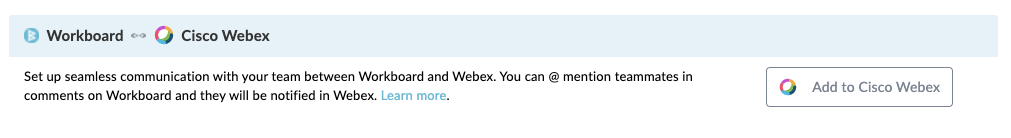 image of integrations page with webex connector button