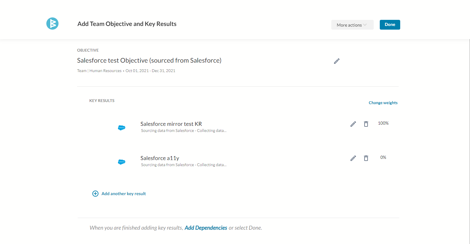 Screenshot of the Add Personal/Team Objective and Key Results dialog